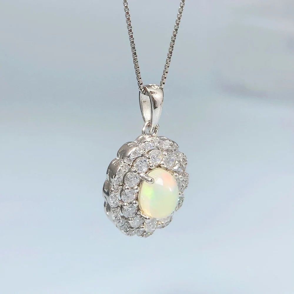 Gioiellieri Natural Opal Pendant S925 Sterling Silver Necklace for Women Fine Jewelry October Birthstone Anniversary Birthday Gift Newest