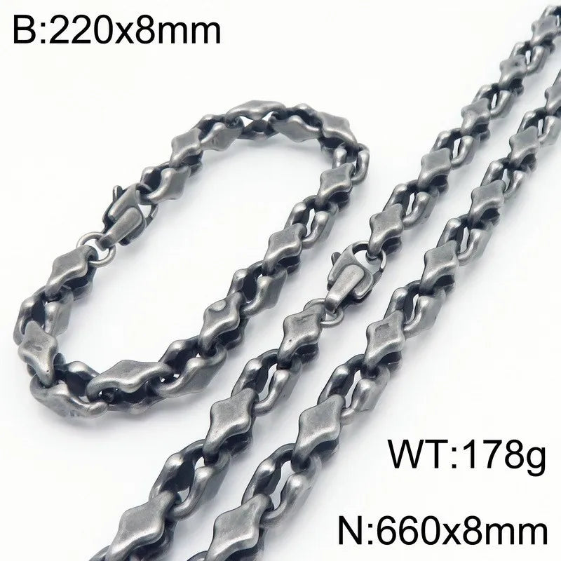 REBEL Punk Stainless Steel Melon Seed Chain Necklace Bracelet Accessories for Men Women Fashion Jewelry Sweater Necklace