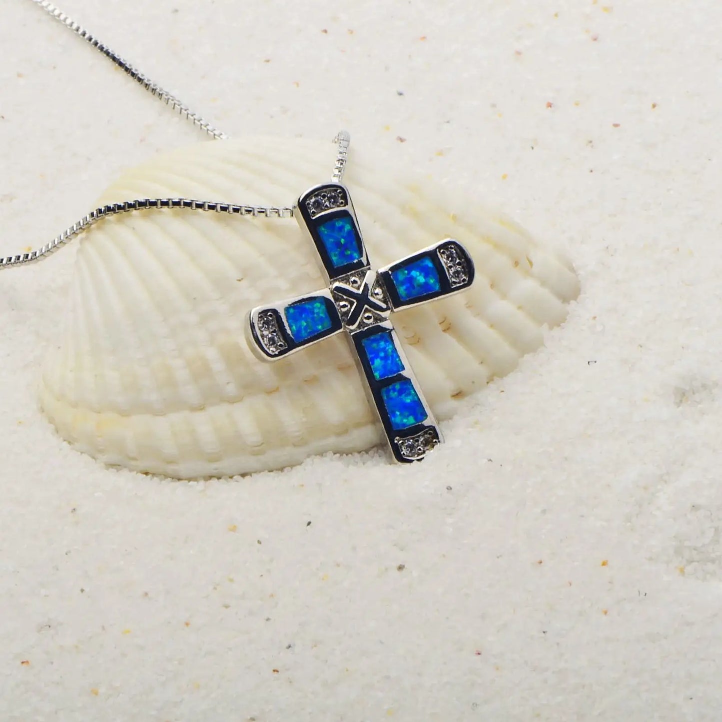 Aobao Cross Pendant Opal Necklace Jewelry Wholesale Inlaid with Opalv