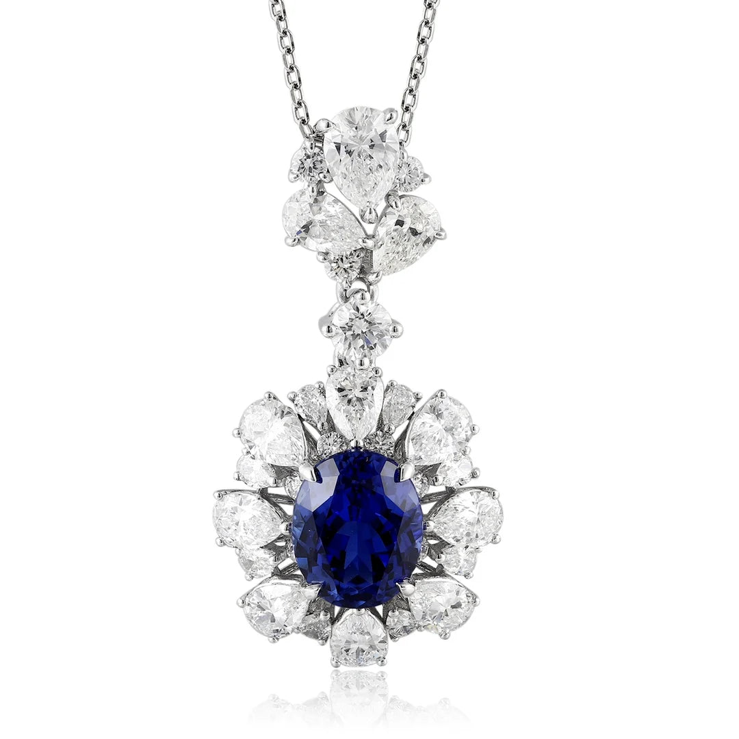 Gemfiori Anster 925 Sterling Silver High-quality Cultivated Sapphire Necklace - Suitable for Parties or As a Gift