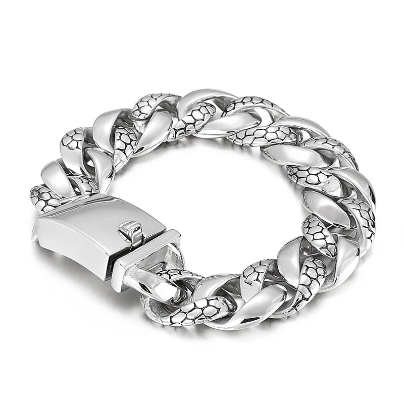 REBEL Polished/Matte Fine Jewelry Fashion Bracelets Men Stainless Steel Snake Skin Cuban Links Bracelet Bangle
