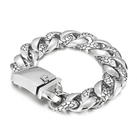 REBEL Polished/Matte Fine Jewelry Fashion Bracelets Men Stainless Steel Snake Skin Cuban Links Bracelet Bangle