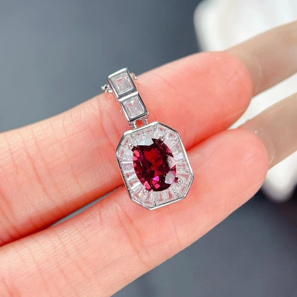 Gioiellieri Natural Aluminum Garnet Pendant Necklace 925 Sterling Silver Rhodium Plated Luxury Jewelry Women's Anniversary Party Gifts