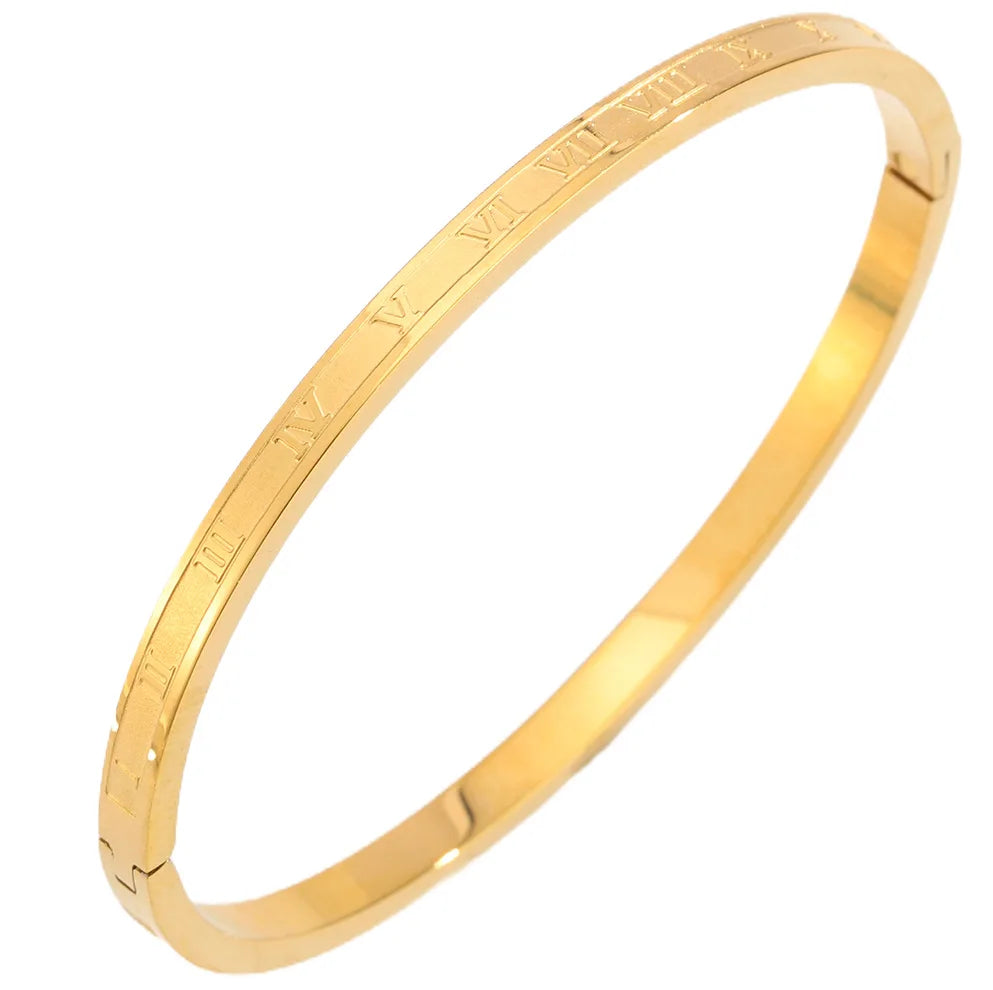REBEL Stainless Inoxydable Stainless Steel 18K Gold Plated Roman Women Fashion Jewelry Bracelets Bangles
