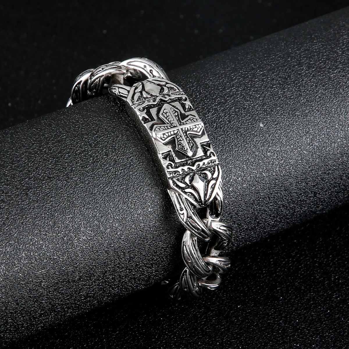 VIKING Mens Vintage Retro Cross Bracelet – Silver Stainless Steel