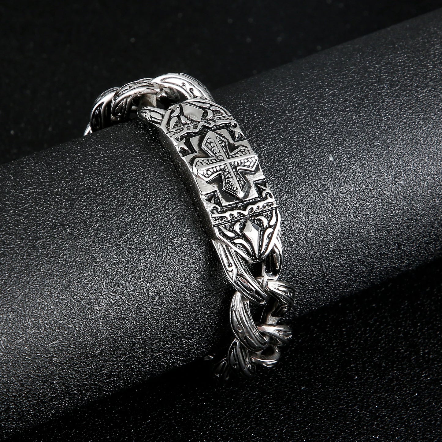 KALEN Fashionable Retro Cross  Stainless Steel Bracelet Man