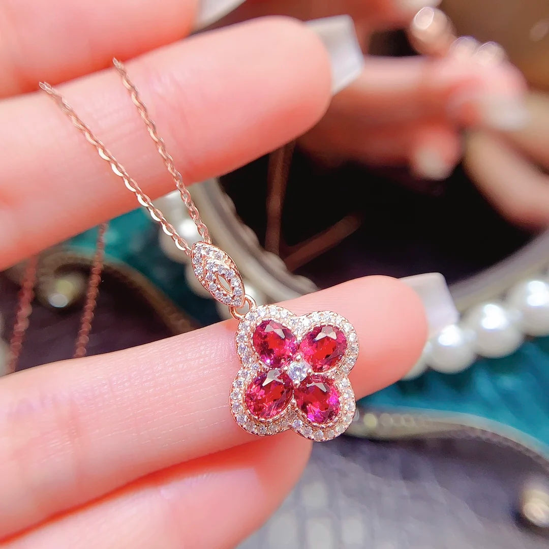 OEM ODM 925 Sterling Silver Natural Garnet Luxury European Style Vintage Two-piece Necklace Jewelry Set New Design Fashion
