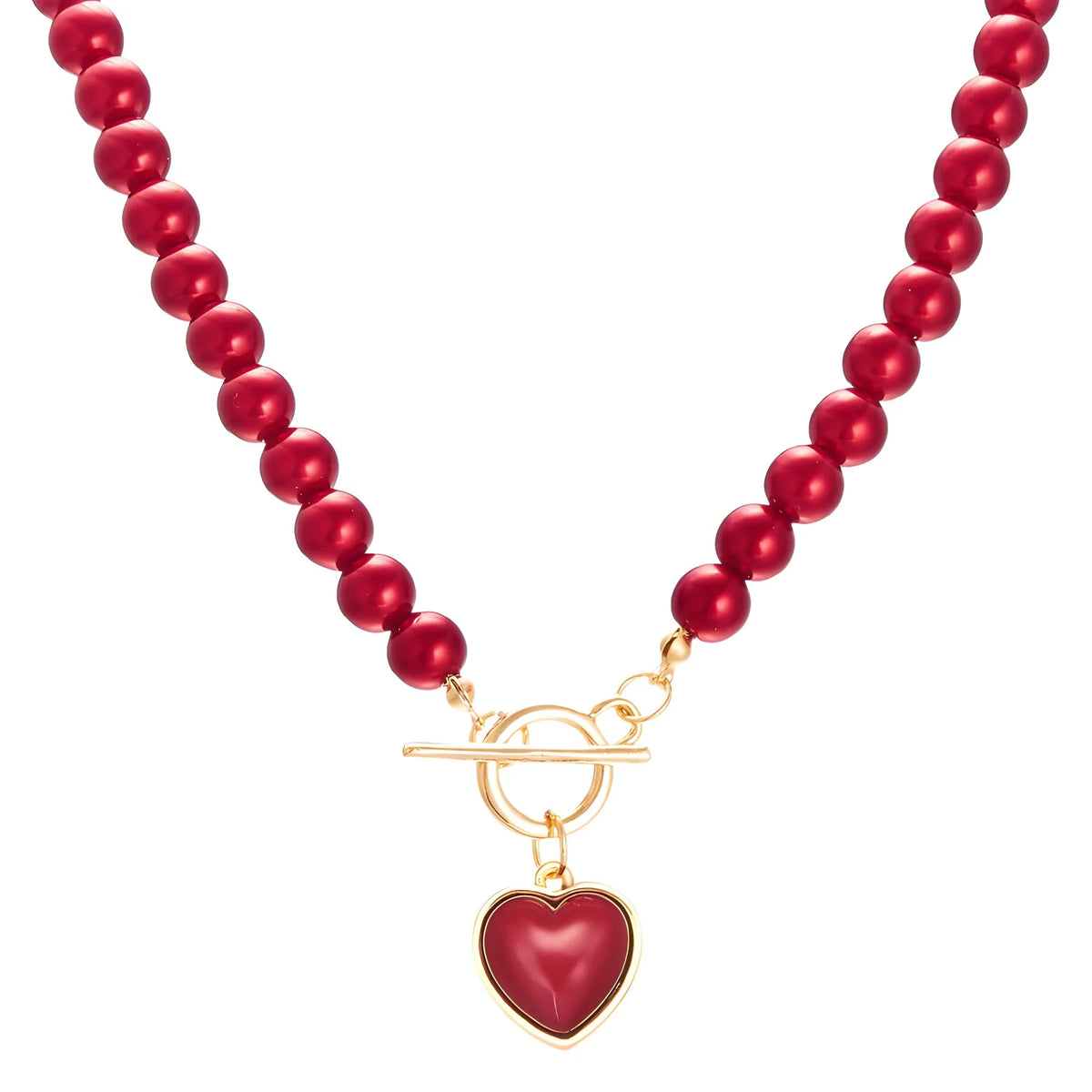 S&S Heart Charm Imitation Pearl Necklace & Bracelet Set – Collection