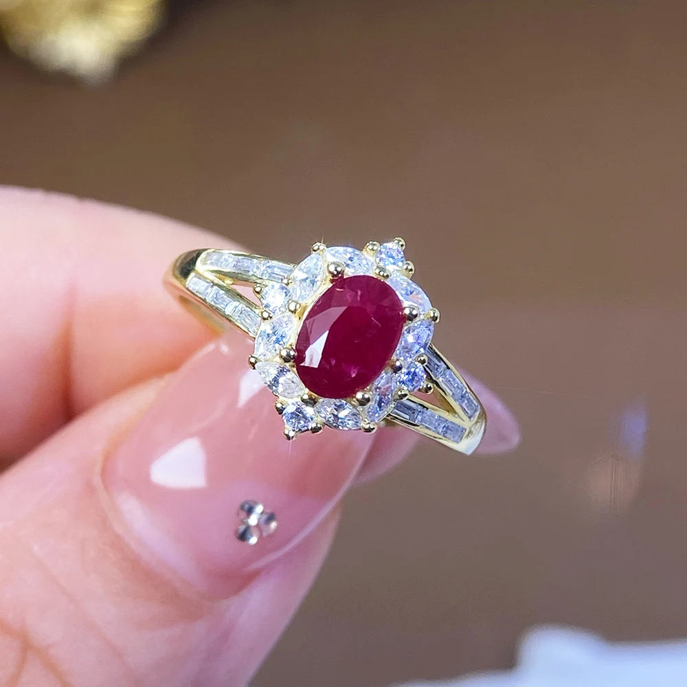 Gioiellieri 925 Sterling Silver Rhodium Plated Gemstone Ring Natural Ruby Prong Set Certified Engagement Anniversary Gift Parties Everyday