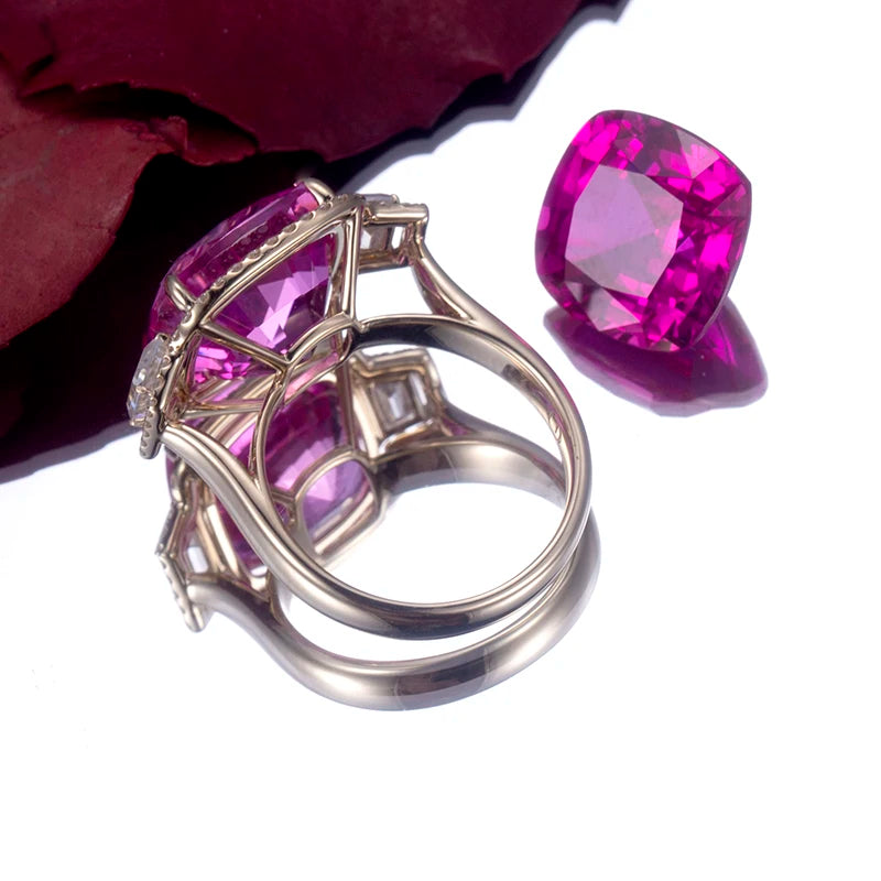 Messi Jewelry  MSR-805 14K Yellow Gold Lab Grown Pink Sapphire Gemstone Rings