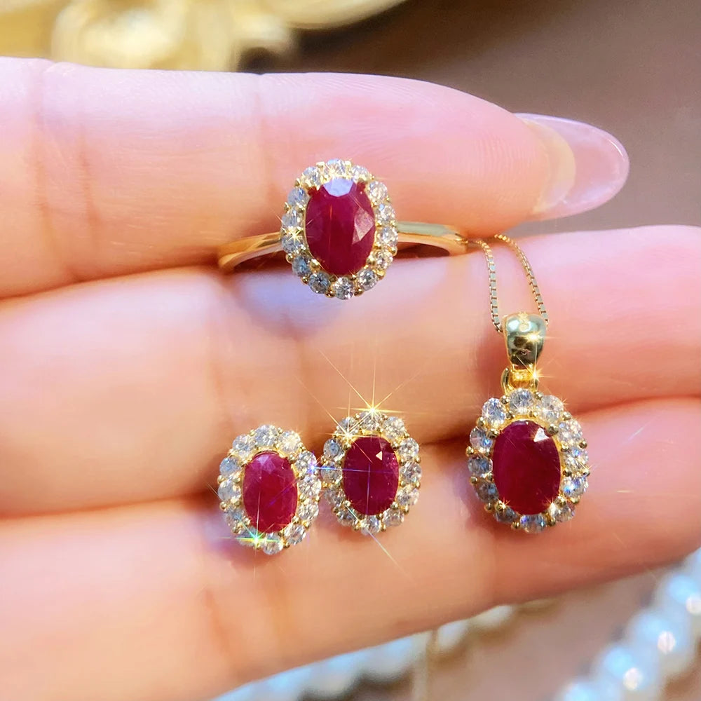 S&S Natural Ruby Classic Jewellery – 925 Sterling Silver – Gold Plated – Ring, Pendant, Earrings & Set – Collection