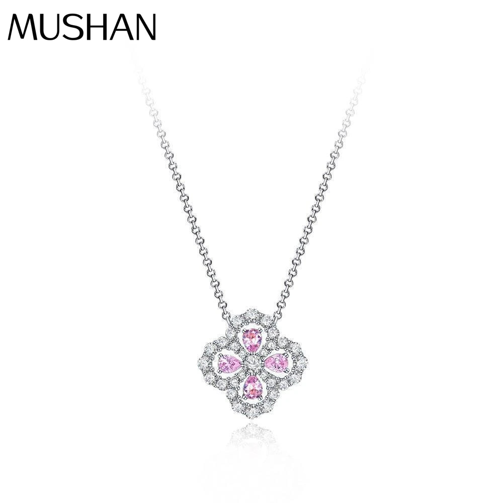 MUSHAN Jewelry Factory New Four Leaf Clover Pendant S925 Pink High Carbon Diamond Water Drop 2.5*4 Design Sense Pendant
