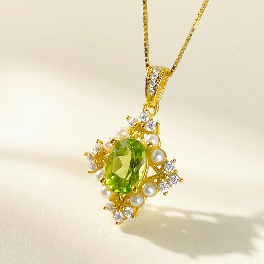 Gioiellieri Supplier for Natural Olivine Gemstone Gold Plated 925 Sterling Silver Luxury Pendant Necklace for Women