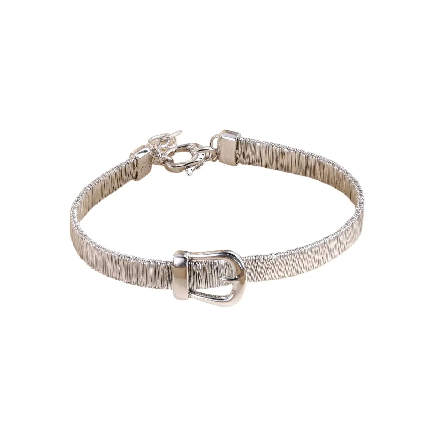 MuShan Jewelry Factory  S925 Pure Silver Gold Silk Bracelet for Women, Heavy Woven and Brushed Texture