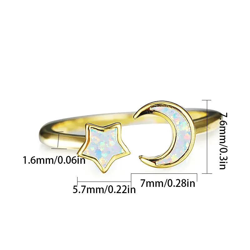 Modern Brass Minimalist Ocean Opal Ring-Hawaiian Star Moon Design Women's Eternity Band for Party Anniversary Bulk Jewelry