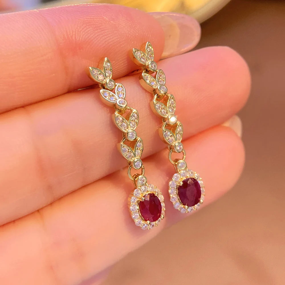 Gioiellieri Dainty Natural Ruby Drop Earrings 925 Silver Luxury Minimalist Claw Setting Yashiman Women's Third Party Appraisal