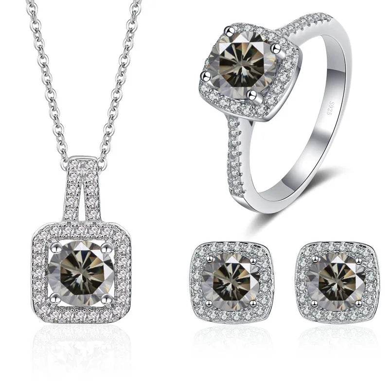 Simple Fashion Wholesale Price Sterling Silver Cute Moissanite Set Earring Ring Necklace 1ct 2ct Round Wedding Jewelry for Women