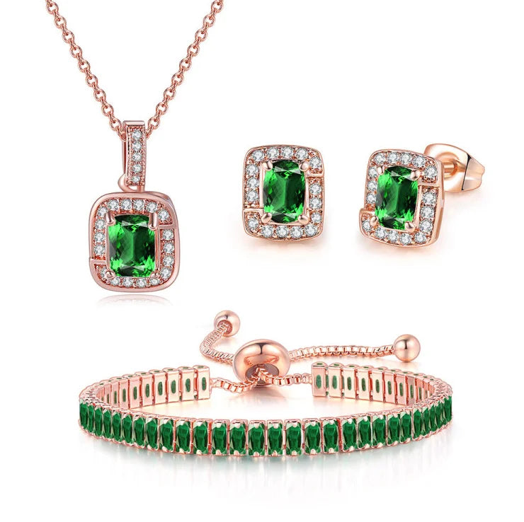 ArtistA RST New Arrival Women Accessories 3 Pcs AAA Green Zircon Earring Necklace Bracelet Jewelry Set S443