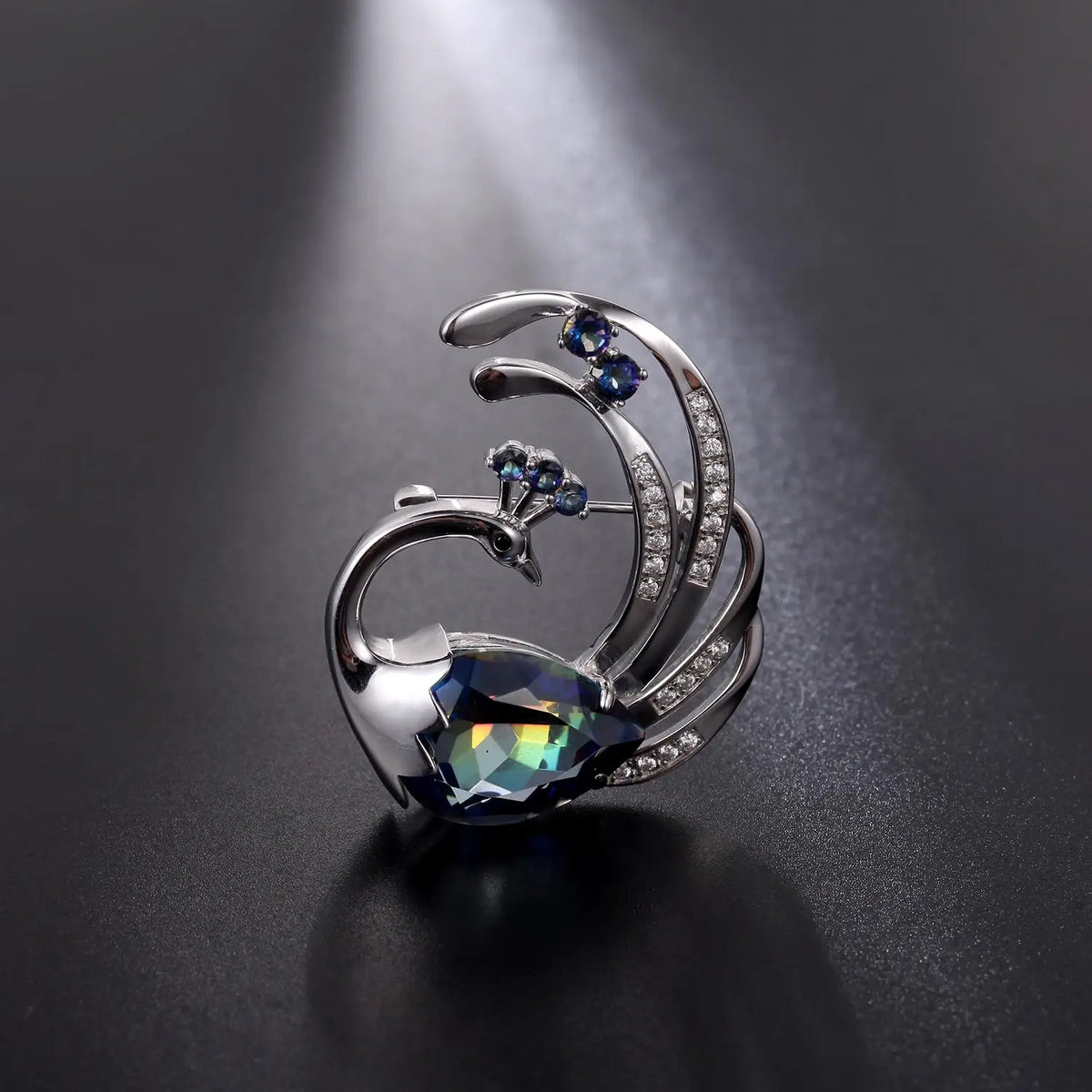 ArtistA C2979 Abiding Hot Sale Cute Design Good Price Natural Gemstone Mystic Quartz 925 Silver Two Usage Peacock Pendant Brooch Pin