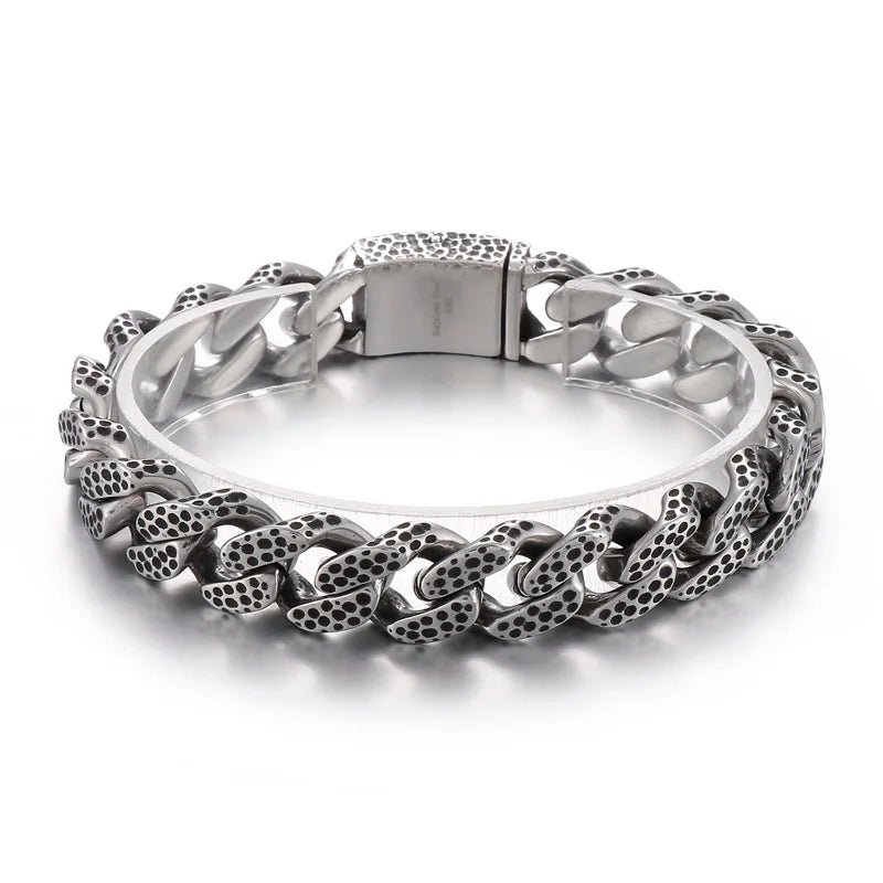 KALEN 215mm Men Punk Stainless Steel Leopard Prints Cuban Links Bracelet