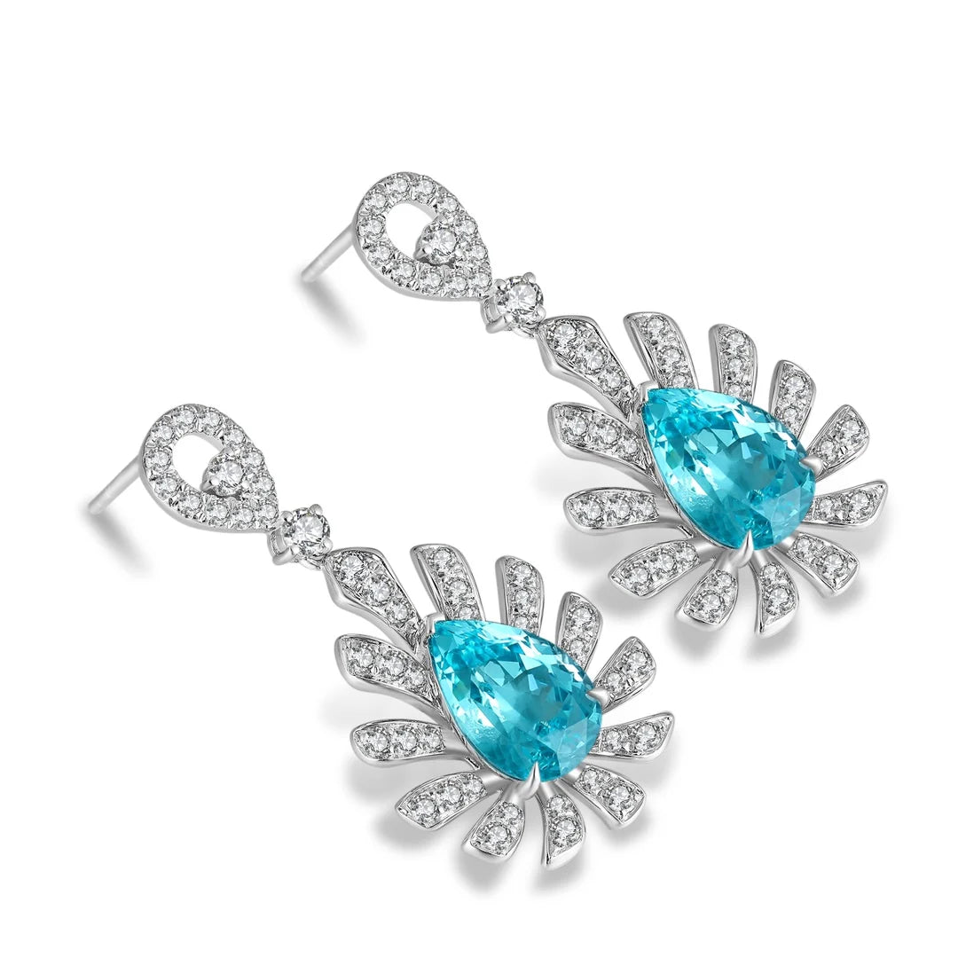 Gemfiori New in Vintage 925 Silver Earrings Lab Grown Paraiba Yag Drop Earrings for Women Fine Jewelry Wedding Gift for Her