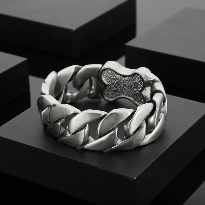 VIKING Mens Matte Stainless Steel Hip-Hop Cuban Link Bracelet