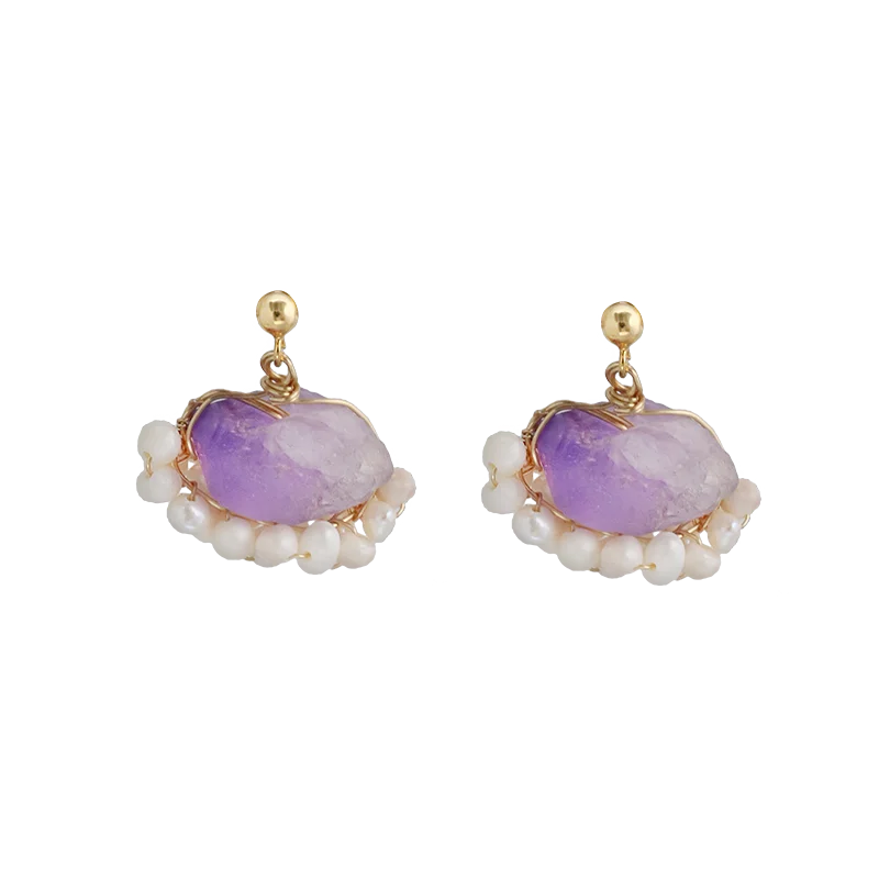 Natural Freshwater Pearl Amethyst Edging Earrings Korean Style Women Luxury Jewelry Fashion Ladies and Girls Gift GE1589
