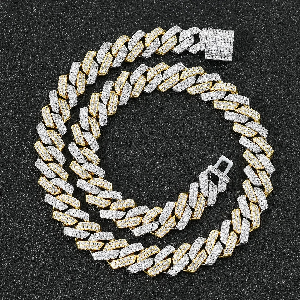 S&S European Hot Selling Hip Hop 18K Gold Plated Jewelry Set 14mm Iced Out Miami Cuban Link Chain Necklace and Bracelet Set for Men