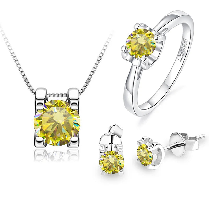 Luxury Moissanite Jewelry Set 925 Sterling Silver 1ct Earring Ring Pendant VVS Moissanite Diamond for Women