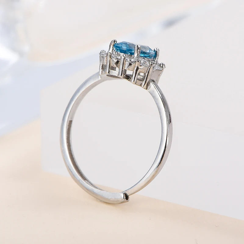 Gioiellieri Adjustable Opening 925 Sterling Silver Luxury Rhodium Plated Oval Cut Natural Topaz Gemstone Rings Prong Setting Certified
