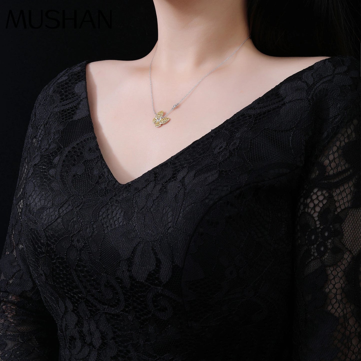 MUSHAN Jewelry Factory S925 Sterling Silver Butterfly Necklace for Women Electroplated Gold High Carbon Diamond Jewelry