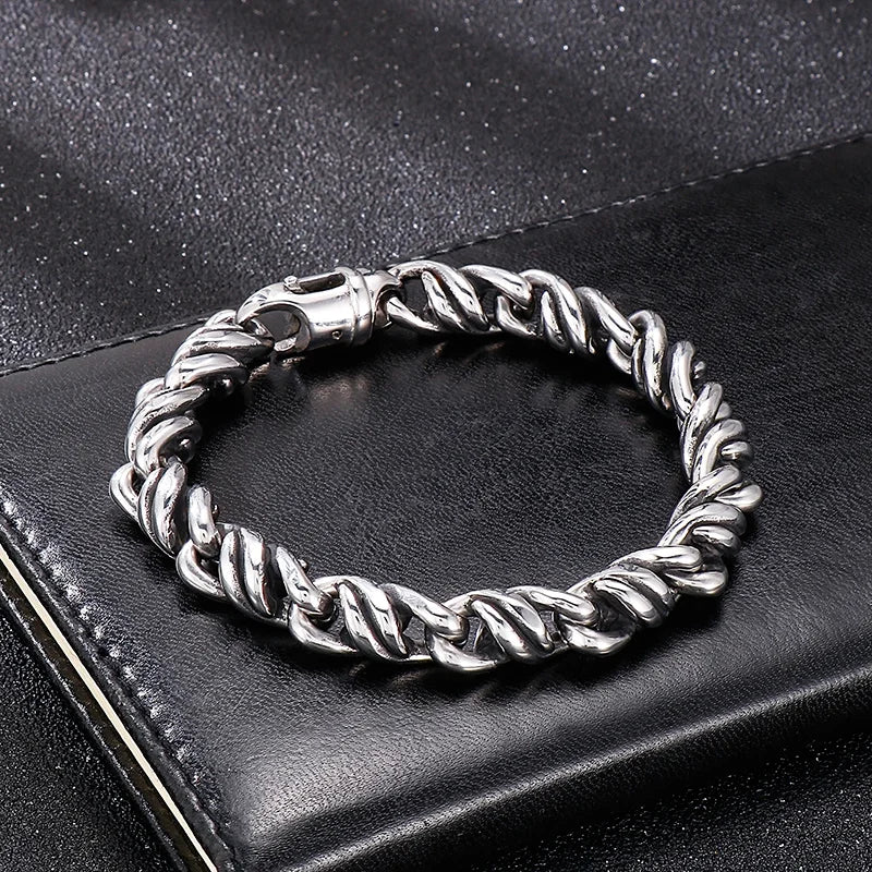 KALEN Vintage Stainless Steel Fashion Jewelry Bracelets Twisted Strand Links Bracelet for Men