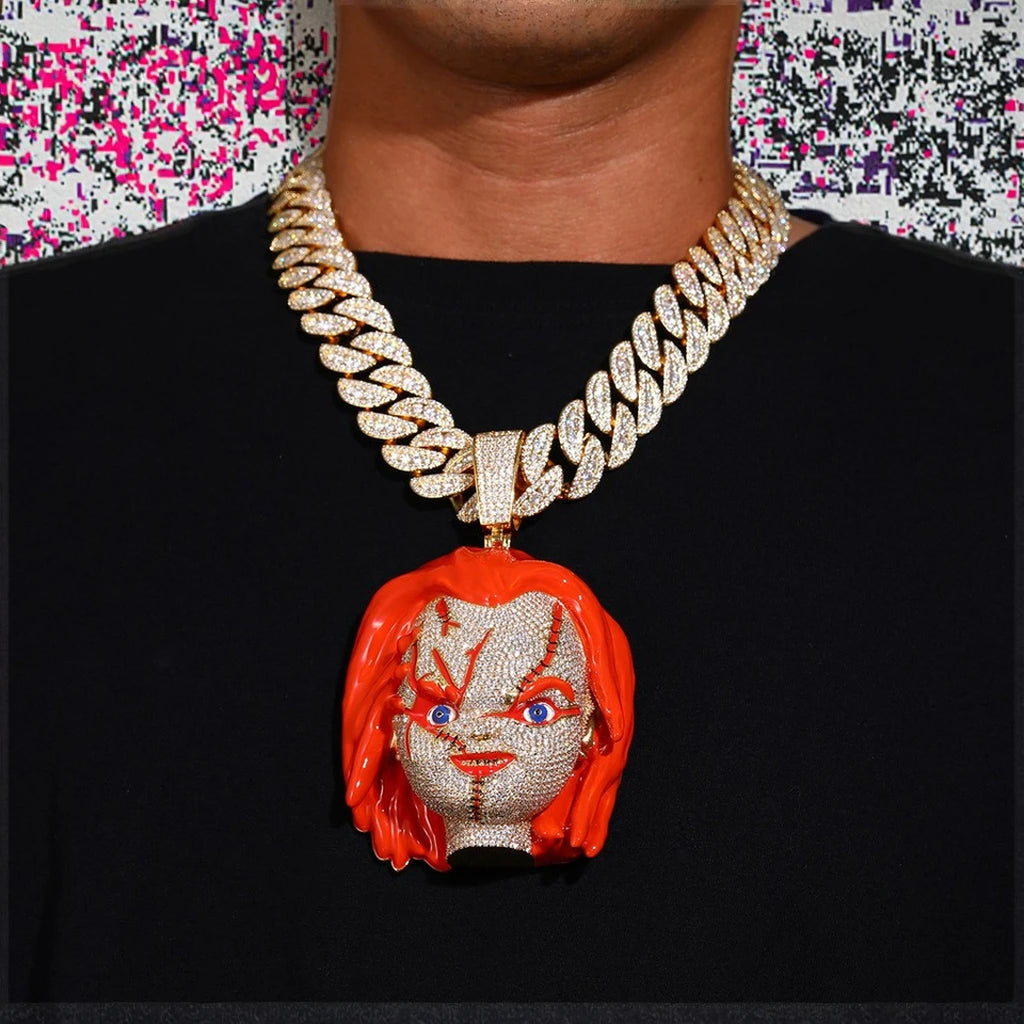 BiG-BOSS Hip Hop Gold Plated Copper Alloy Custom Men's Necklace 5A Zircon Iced Out Big 3D Cartoon Enameling Pendant Charm