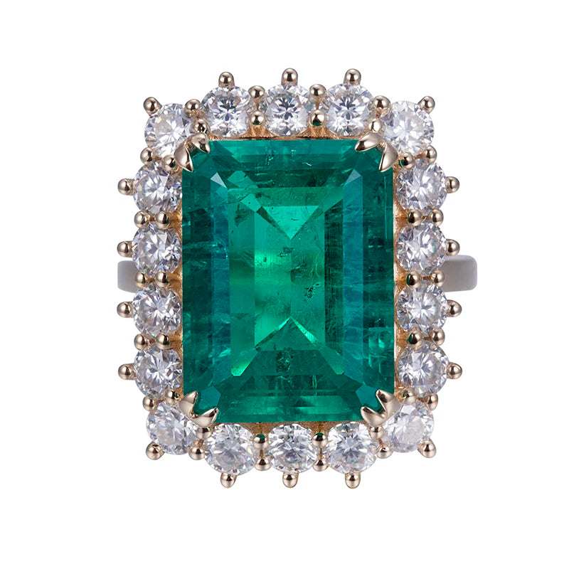 Messi Jewelry MS-622 18k Gold Women Fashion Jewelry Create Emerald Halo Ring
