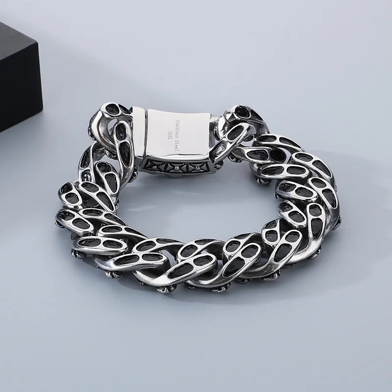 KALEN Punk Style Fine Jewelry Fashion Bracelets Stainless Steel Skull Links Bracelet for Men