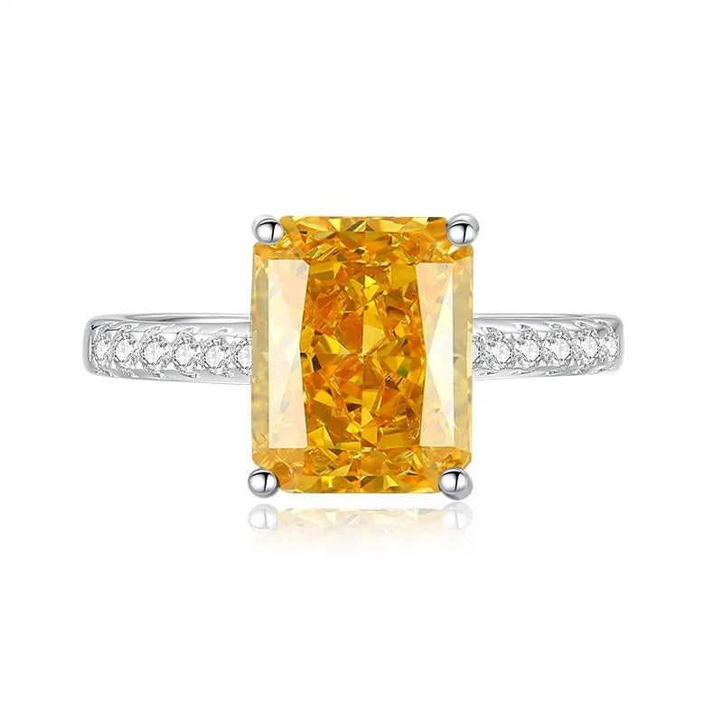 Trendy 925 Sterling Silver 5A 8A Yellow Cubic Zirconia Ring for Women Engagement Promise Bride Rings Customized Jewelry Supplies