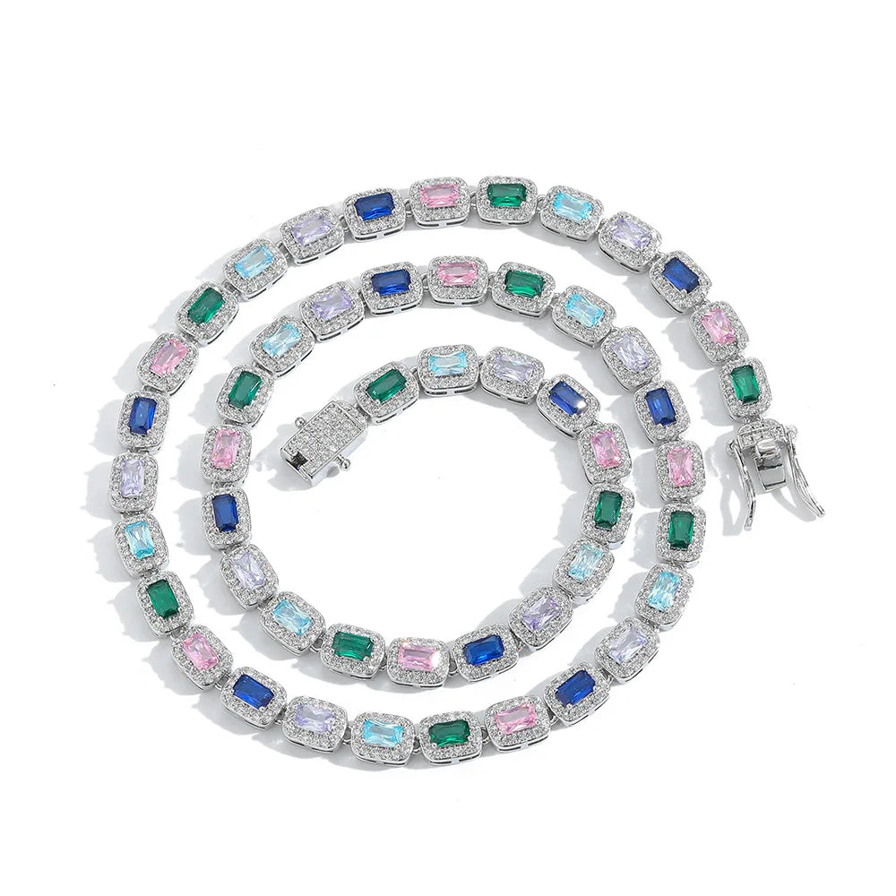 Hip-Hop Rap Big Gem Bracelet Fashion 5A Zircon Iced Out Real Gold Plated Necklace Chain Colorful Jewelry