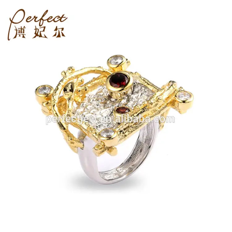 New Design Italian 925 Sterling Silver Finger Ring with Gold Rhodium Plated