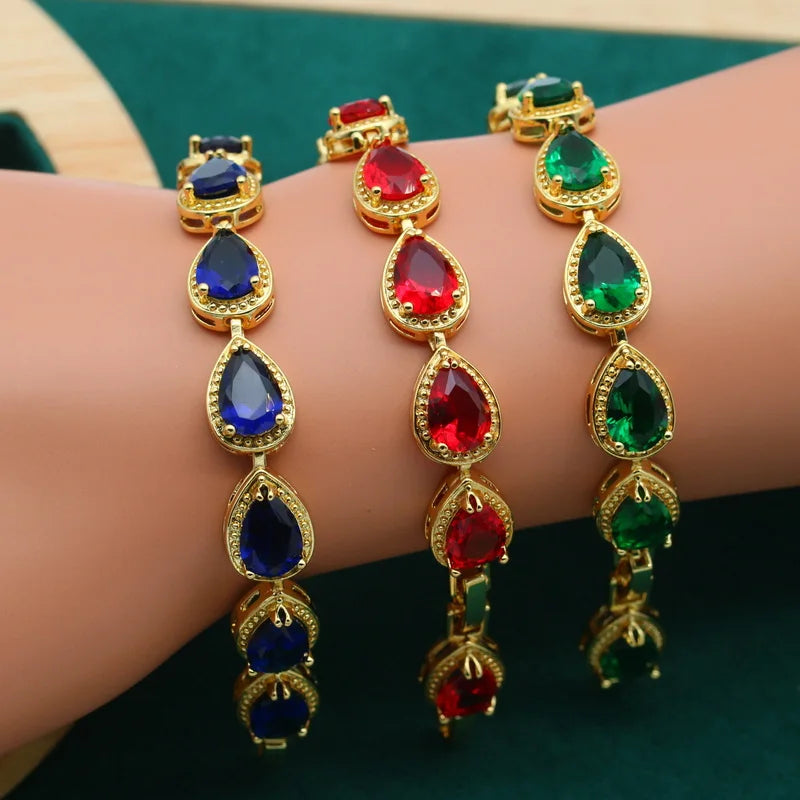 XOTICA 18K Gold Women's Accessories Water Drop Zircon Beaded Bracelets and Trendy Alloy Jewelry Set Perfect Wedding Gift