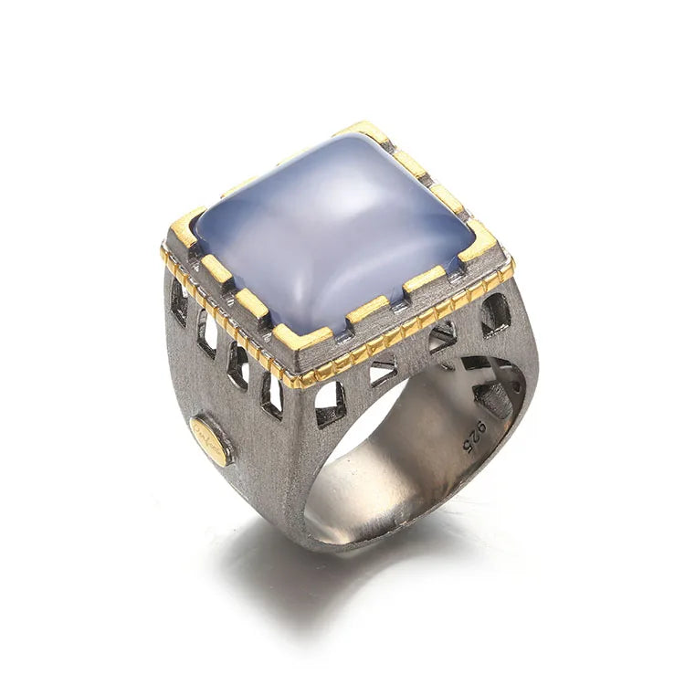 Great Wall Design Chalcedony Main Stone 925 Sterling Silver Women Ring
