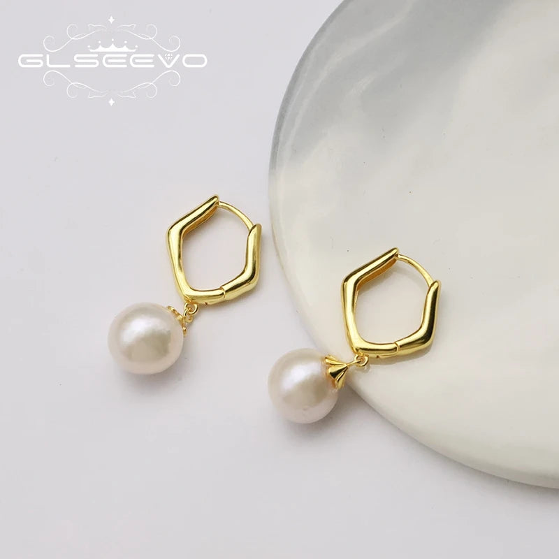 New Fashion 925 Sterling Silver Earrings 18k Gold Plated Freshwater Pearl Pendant Earrings Fine Jewelry for Women