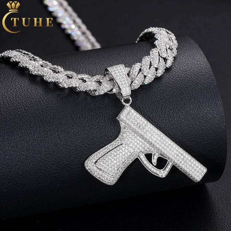 BiG-BOSS Statement Rapper Jewelry Hip Hop Men 925 Sterling Silver VVS Moissanite Diamond Iced Out Pistol Pendant