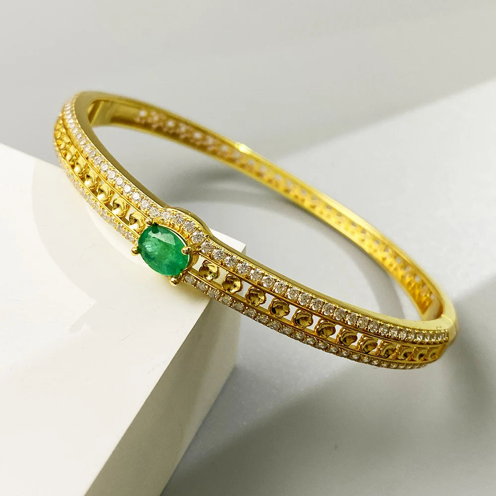 Gioiellieri Sterling Silver Emerald Bracelet with Natural Green Stone for Ladies S925 Fine Jewelry Elegant Gemstone Anniversary Present