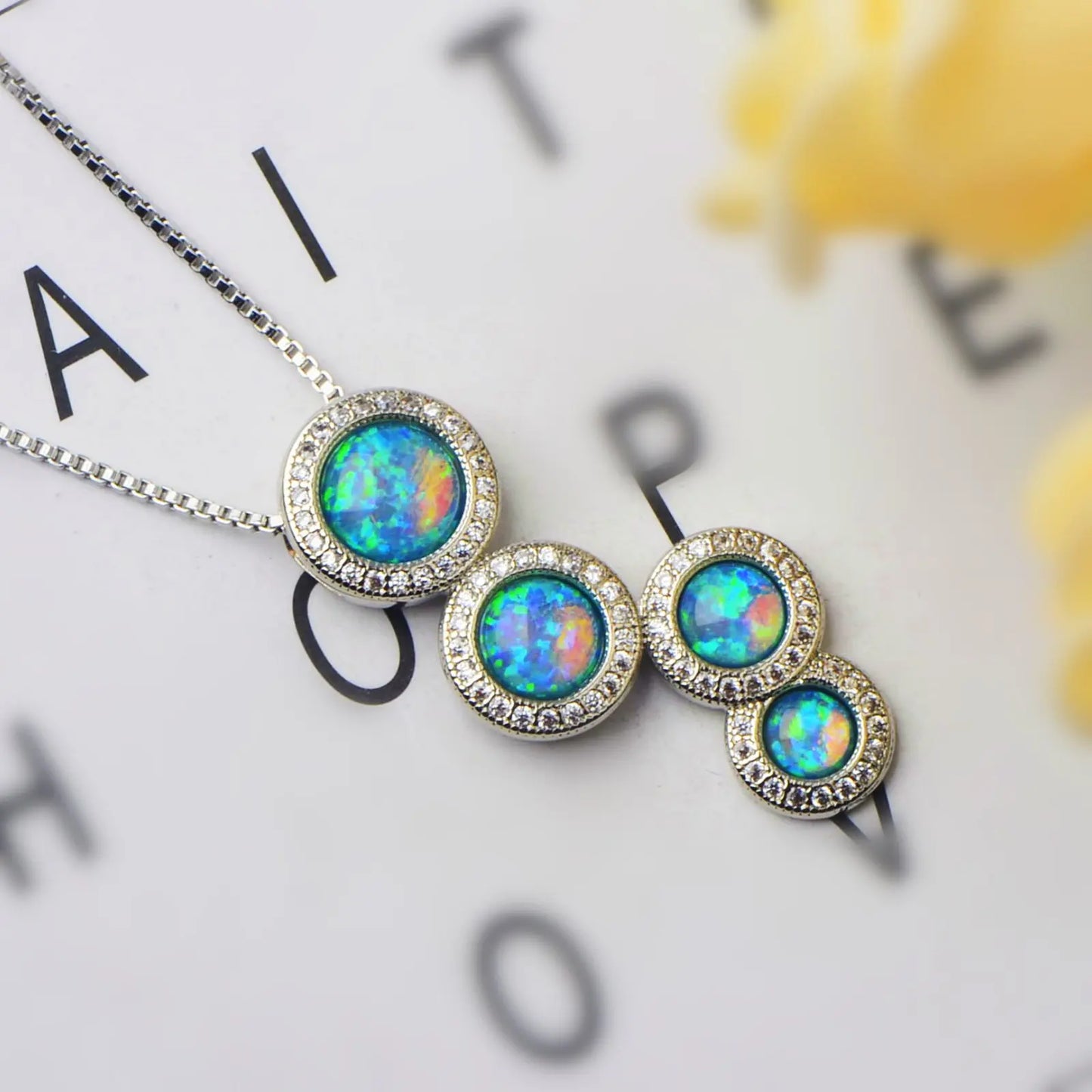 Geometric Christian Copper Alloy Silver Plated Box Chain Opal Lariat Necklace for Women-Gift Aobao