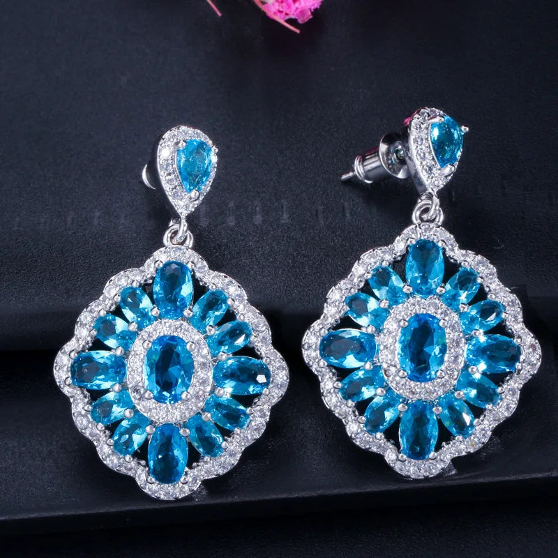 XOTICA Luxurious 925 Silver Drop Earrings for Women Multicolor Zirconia Wedding & Party Jewelry Earings-for Gift