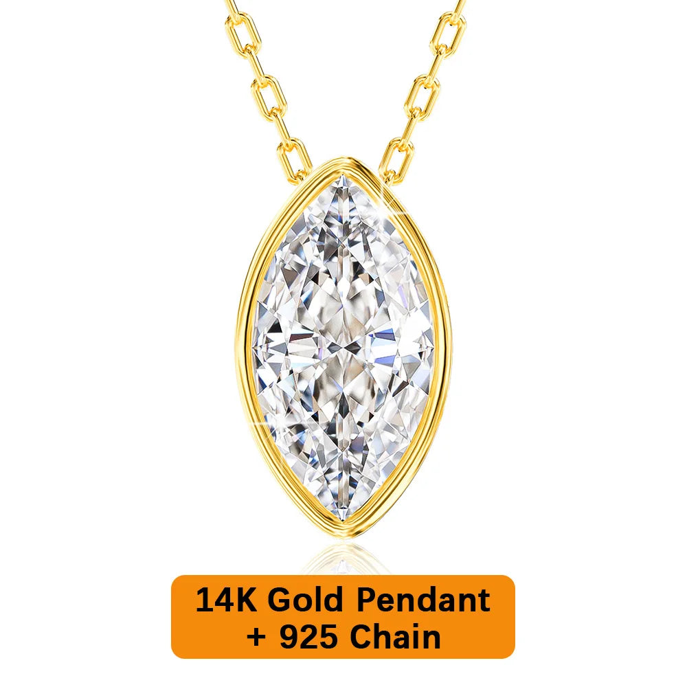 Gemfiori Classic Style Fine Jewelry Woman Engagement Birthday Gift 14K Gold 0.5ct-2ct Marquise Cut Moissanite Pendant & Charms