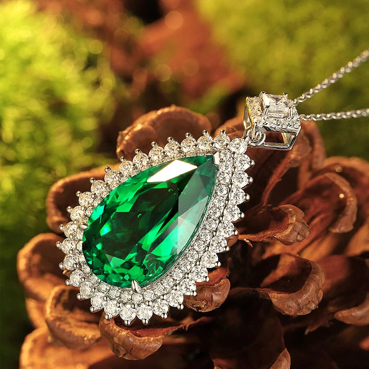 Gemfiori Light Luxury 40+5cm Adjustable 14kt 18k Solid Gold Emerald Gemstones Teardrop Necklace