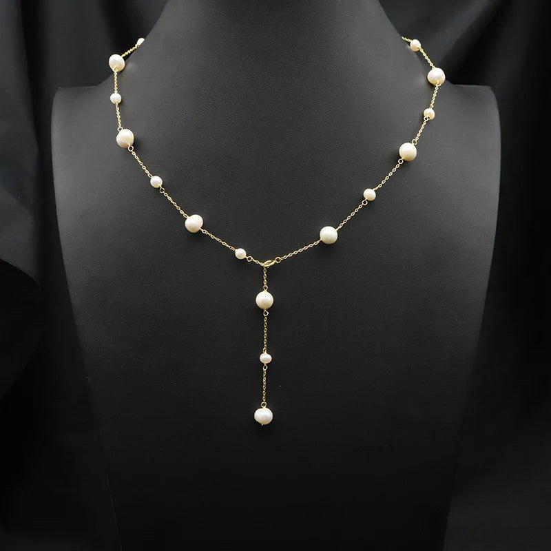 Natural Freshwater Pearl Choker Necklace Gold Plated Tassel Necklace for Women Bridal Wedding Luxury Fashion Fine Jewelry