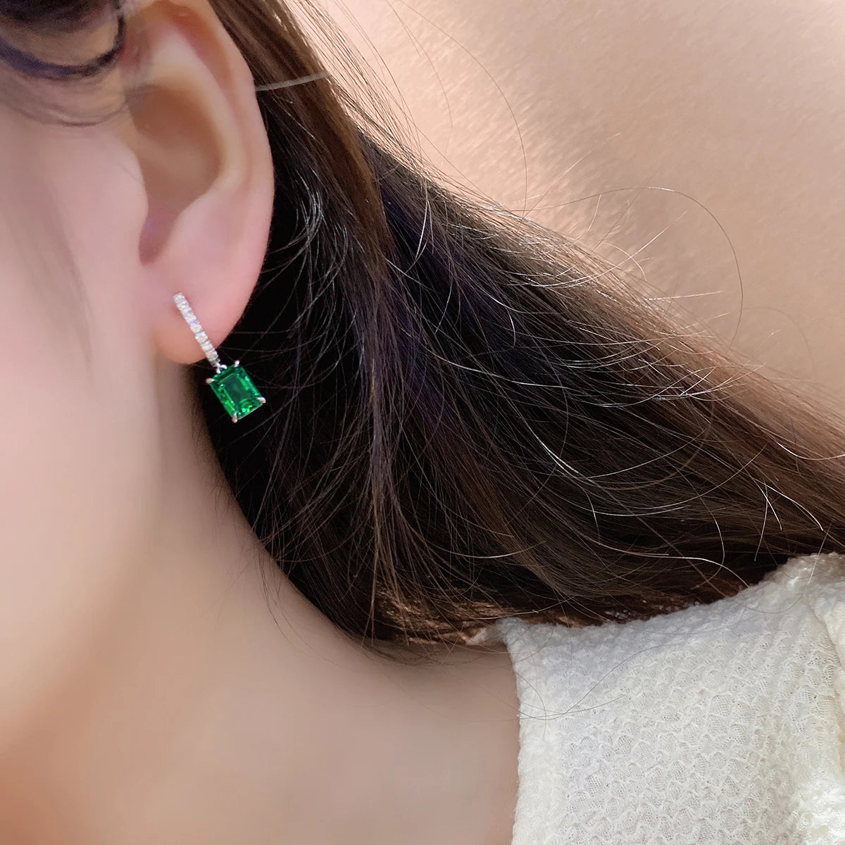 ArtistA Fancy Design Earring Women Jewelry Lab Grown Emerald Gemstone Classic S925 Silver Women Birthday Gift Classic Earring Stud Set