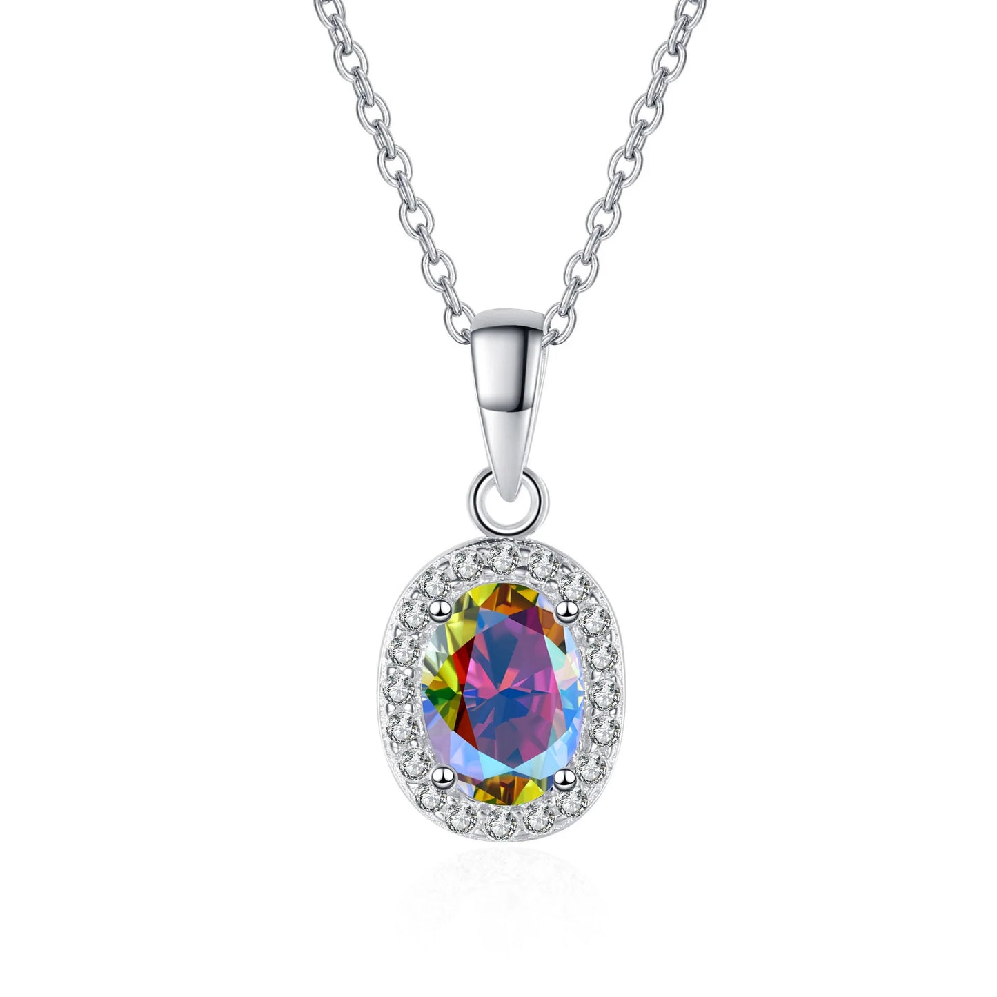 Fine Jewelry 925 Sterling Silver Bezel Set Oval Cut 3 Carat Colorful Moissanite Diamond Halo Pendant Necklaces Women